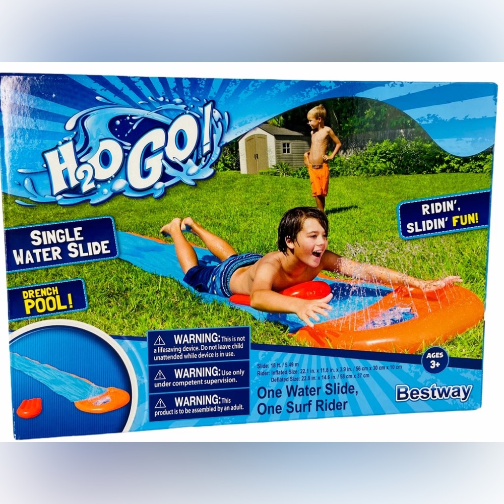 Bestway H2O Go 18 Foot Water Slide with Surf Rider Drench Pool New Slip‎ n Slide